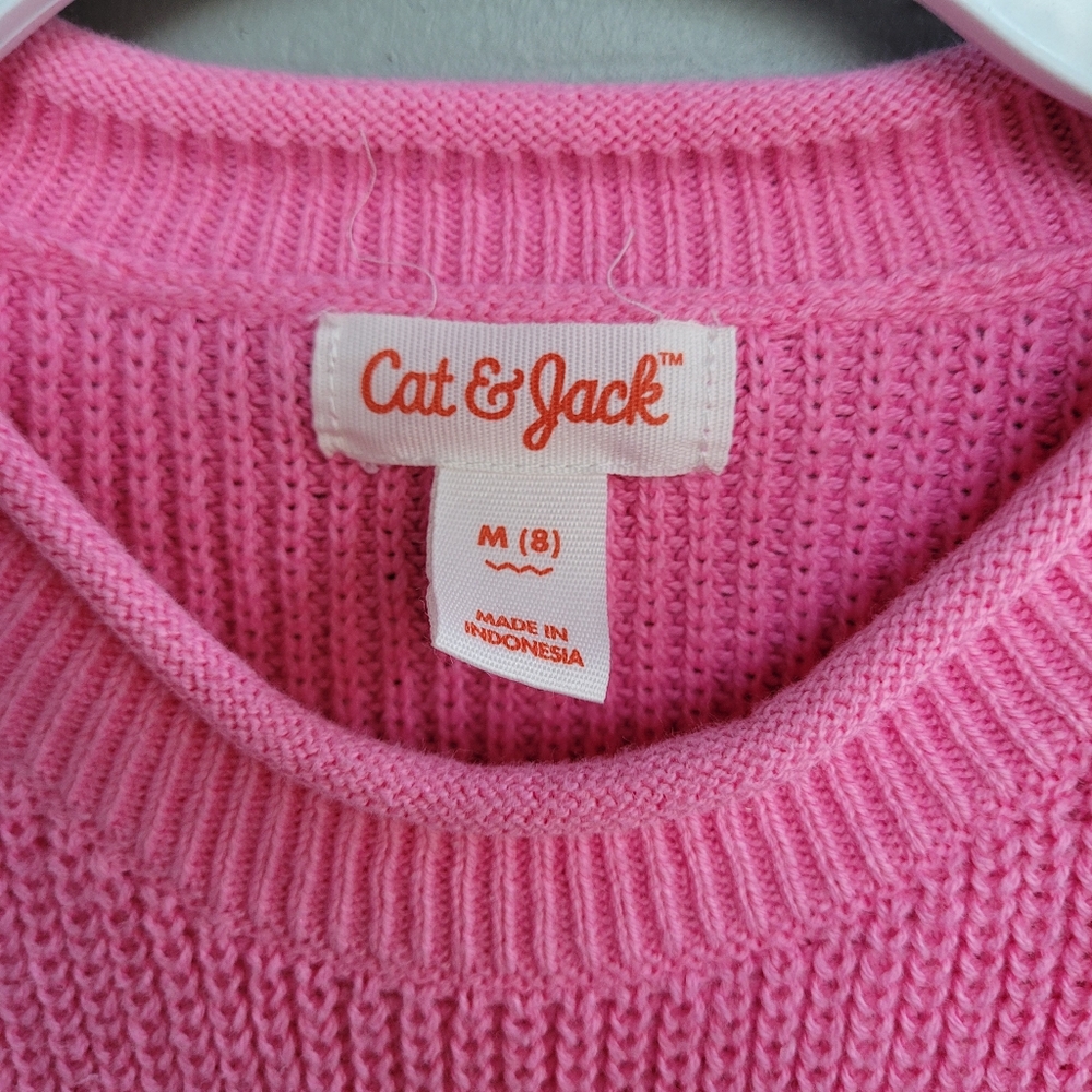 Cat & Jack Pink Crew Neck Sweater Ribbed Knit Cozy - Picture 2 of 3